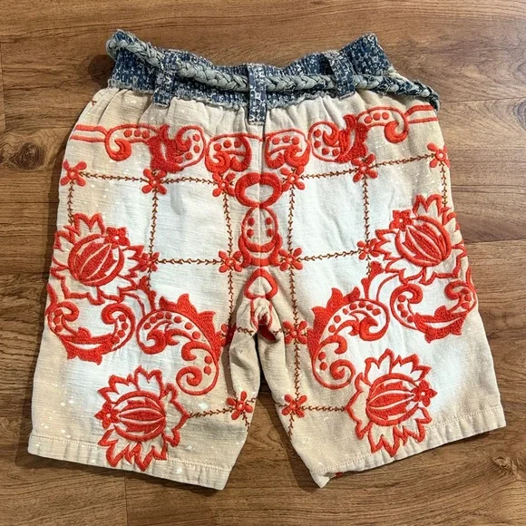 Free People Augusta Floral Embroidered Tan Braid Tie Boho Shorts - Picture 5 of 16